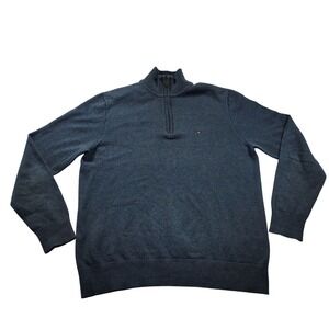 Vintage Tommy Hilfiger Mens XL Quarter Zip Sweater Navy‎ Blue Cotton Pullover